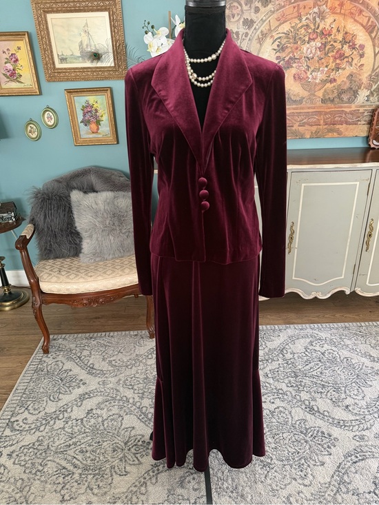 Margareta Dresses & Skirts - Vintage Burgundy Two Piece Velvet Skirt Suit